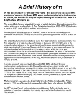 history of p&g|A Brief History of Pi (π) .